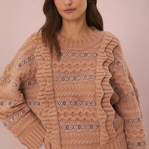 Farm Rio Cream Wavy Ruffle Sweater